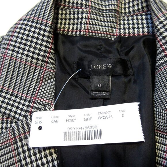 NWT J.Crew Tie-Front Blazer in Gray Red Lady Glen Plaid Jacket 0 - Picture 3 of 4